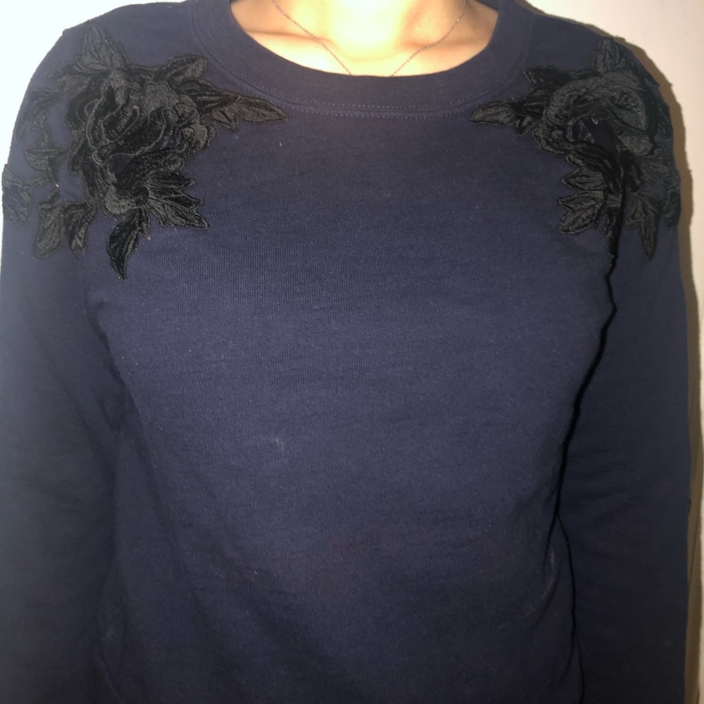Navy shirt with stunning black flowers